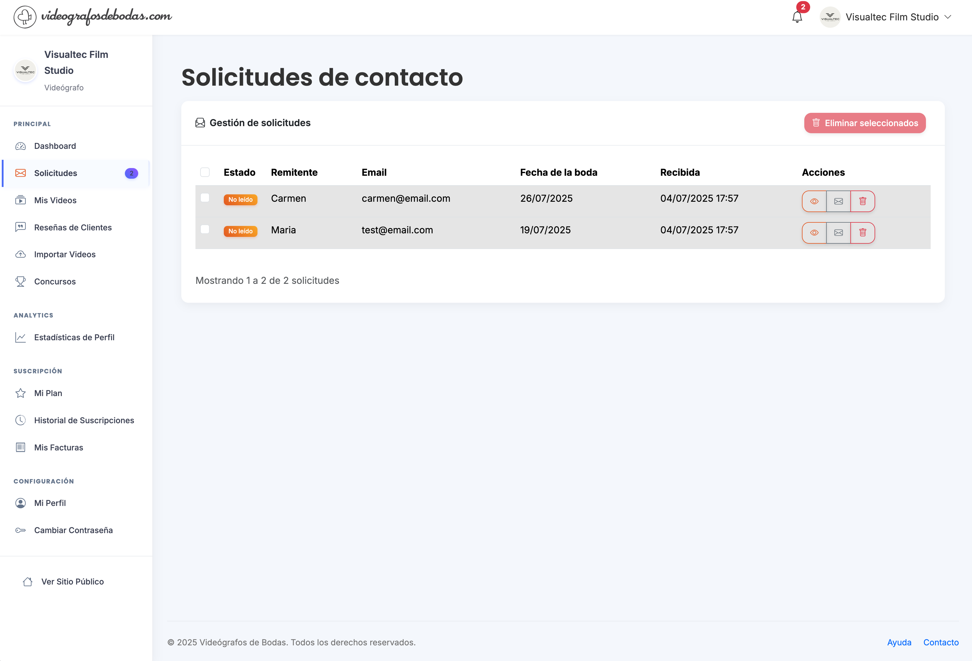 Gestión de solicitudes de contacto